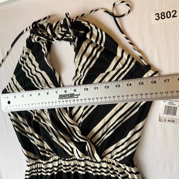 Liberty Love Women Maxi Dress size L Sleeveless Sexy V-neck Stripes Black White - Picture 3 of 10